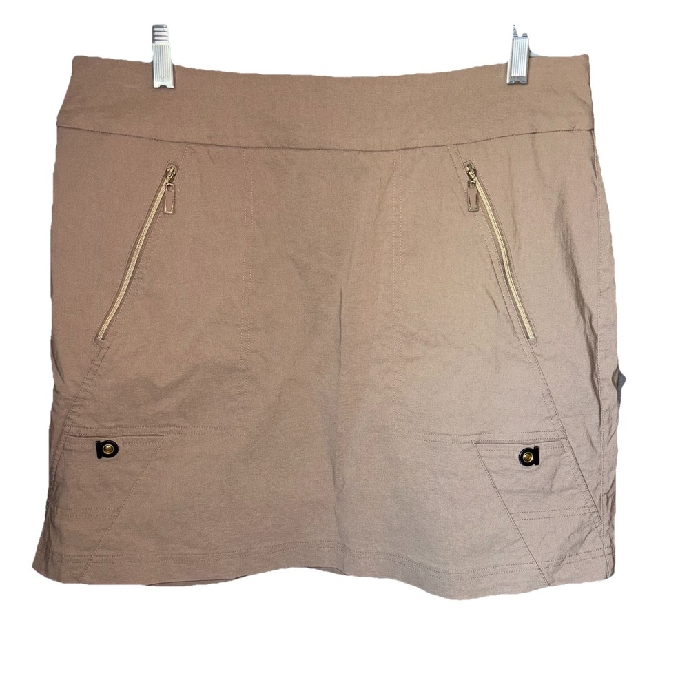 Jamie Sadock Skort Women's 14 Zip Pockets Mid Rise‎ Khaki Skirt Golf Pickleball